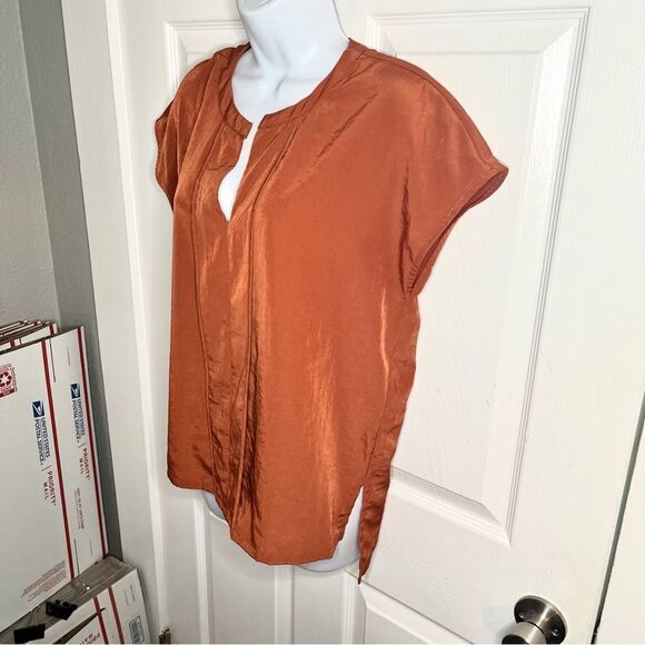 Harlowe & Graham Half Sleeve Pleat Blouse Pumpkins Orange S - Picture 6 of 9